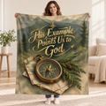 His Example Points Us to God. blanket, held open