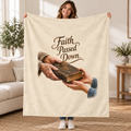 Faith Passed Down. blanket, held open