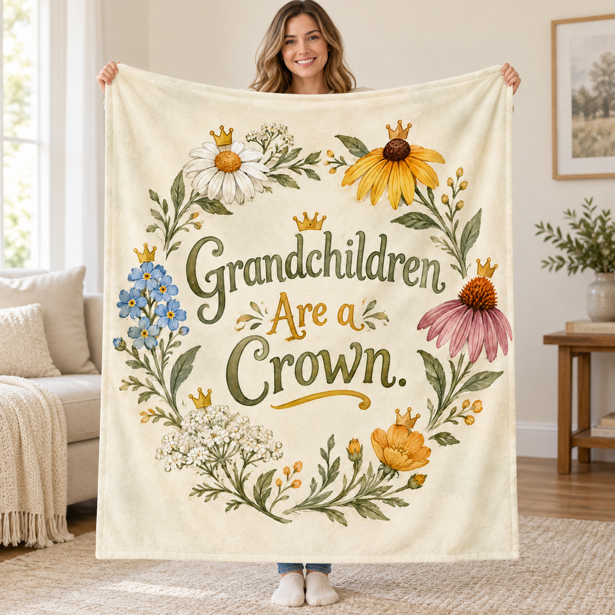 Grandchildren Are a Crown. blanket, held open