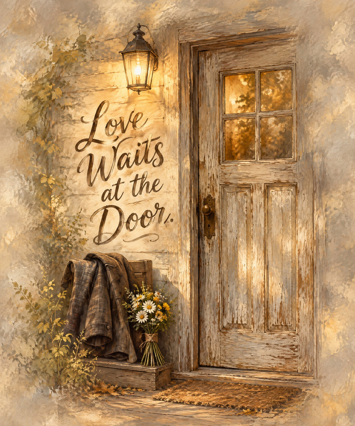 Love Waits at the Door. blanket, full design