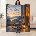 The Father Is Waiting. blanket, held open