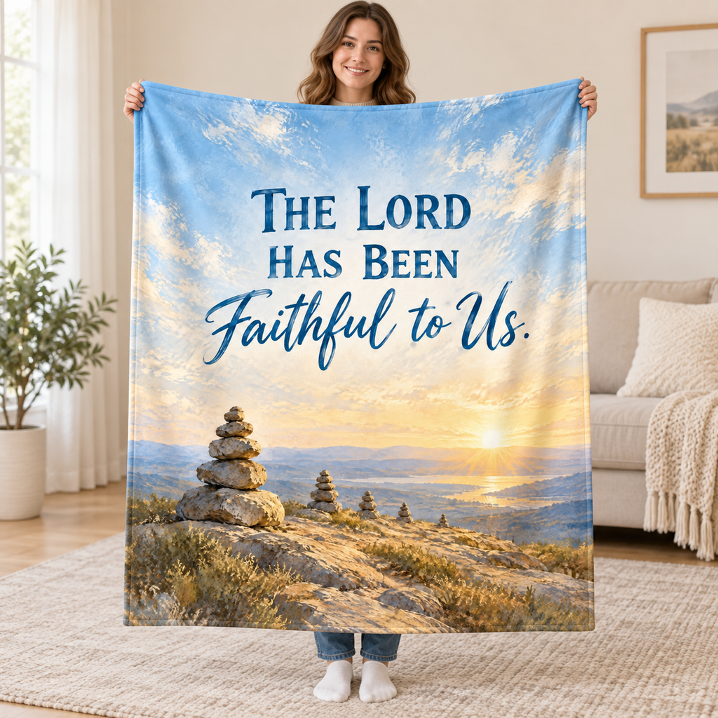 The Lord Has Been Faithful to Us. blanket, held open
