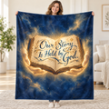 Our Story Is Held by God. blanket, held open