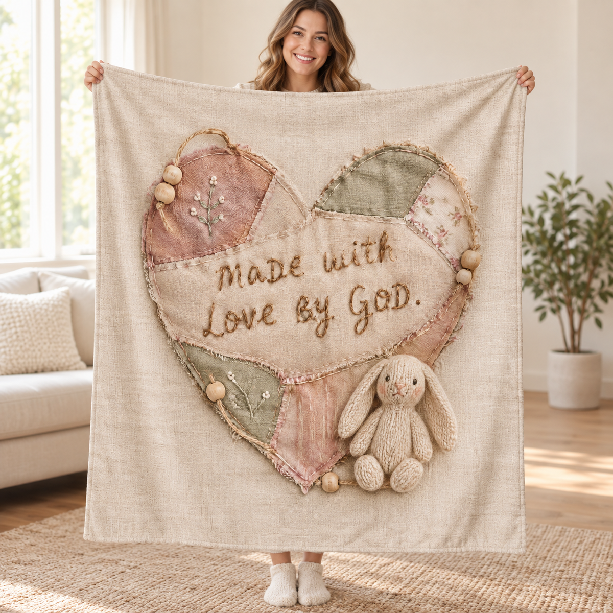 Made with Love by God. blanket, held open