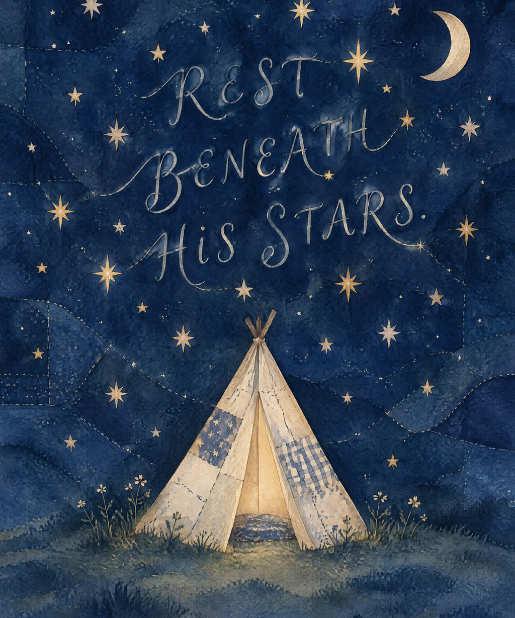Rest Beneath His Stars. blanket, full design