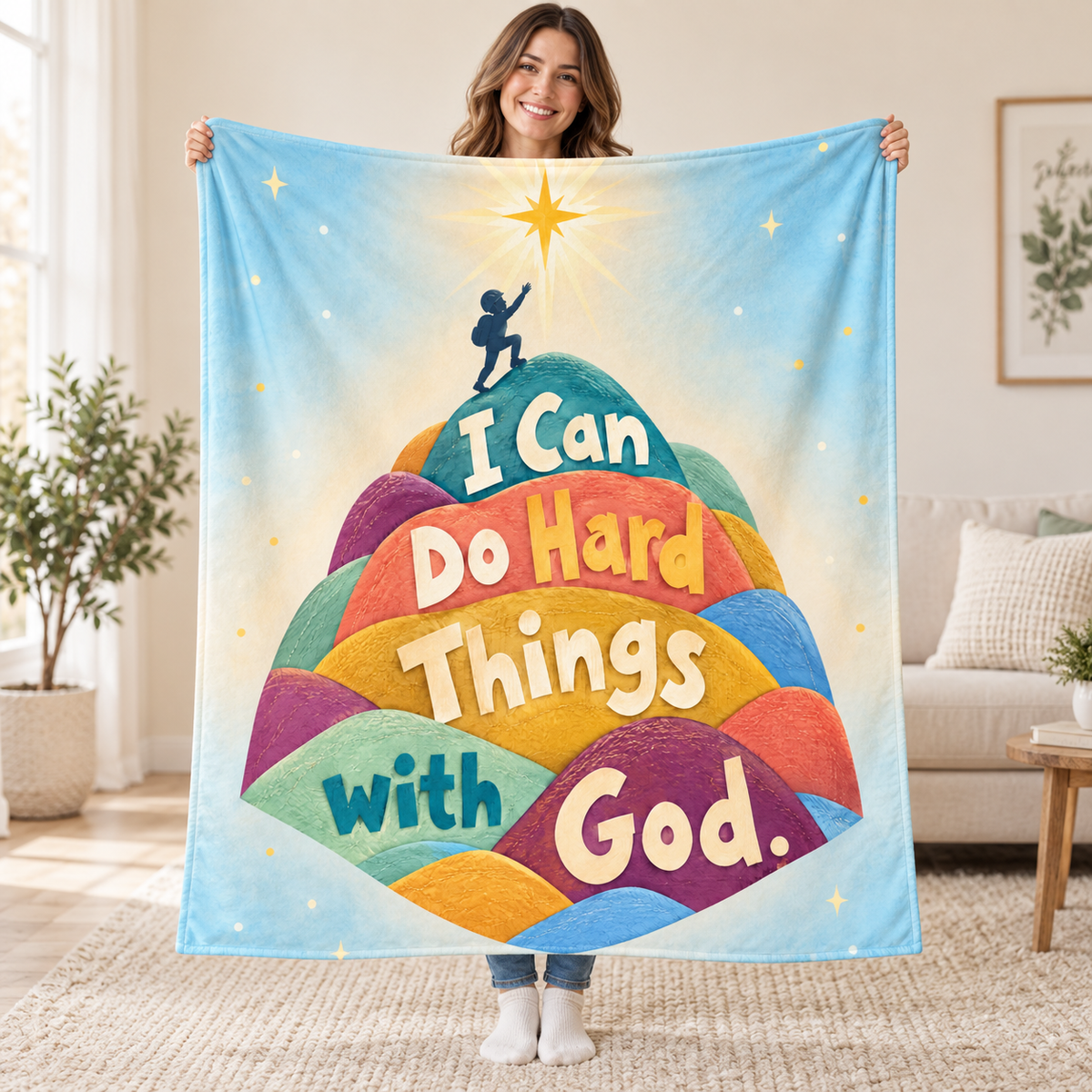 I Can Do Hard Things with God. blanket, held open