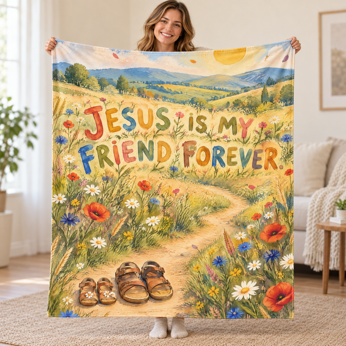 Jesus Is My Friend Forever. blanket, held open