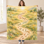 Follow Jesus, One Step at a Time. blanket, held open