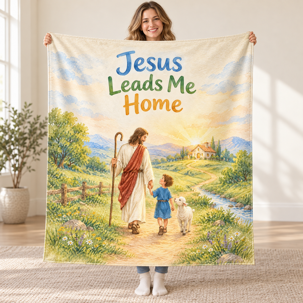 Jesus Leads Me Home. blanket, held open