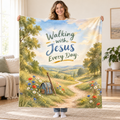Walking with Jesus Every Day. blanket, held open