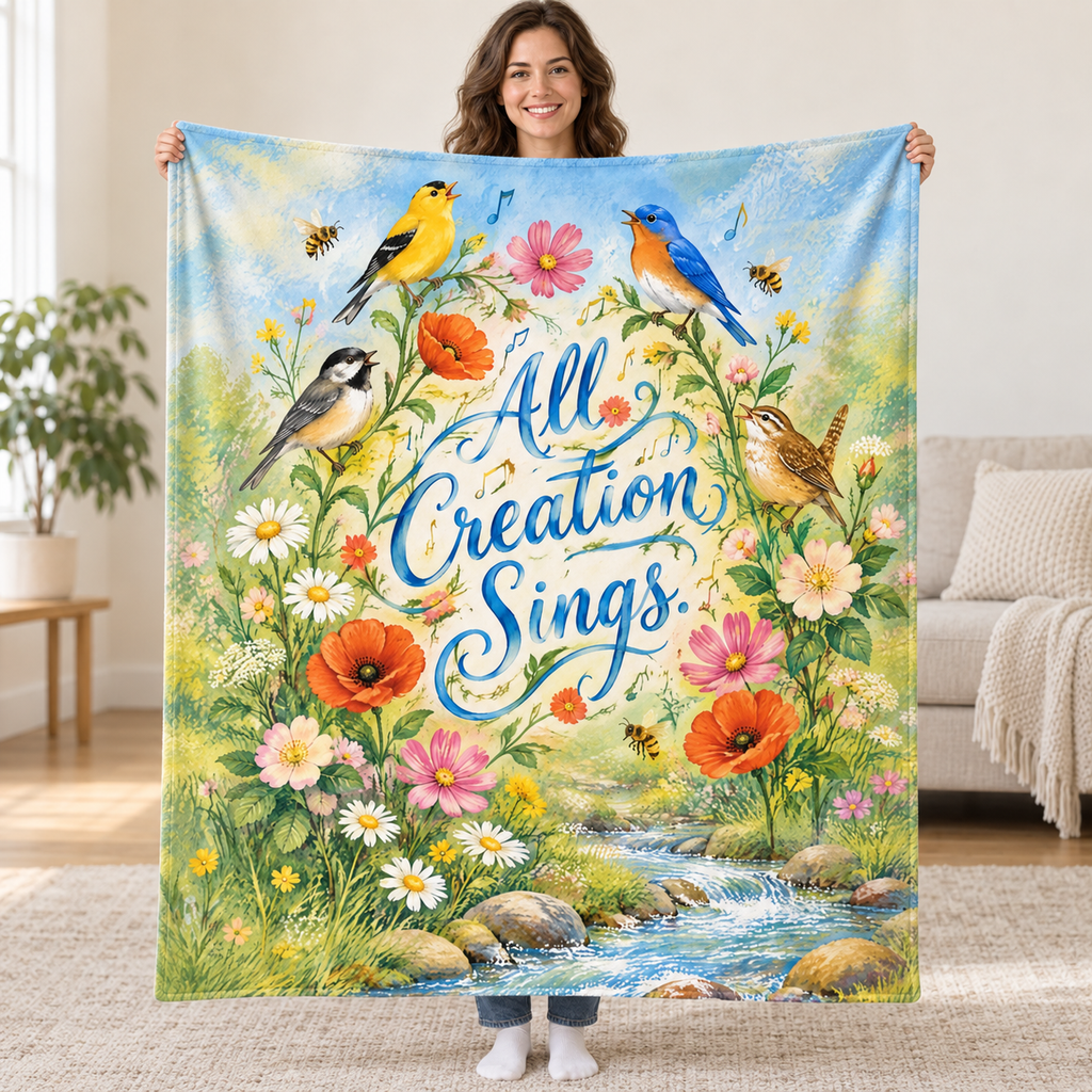 All Creation Sings. blanket, held open