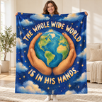 The Whole Wide World Is in His Hands. blanket, held open