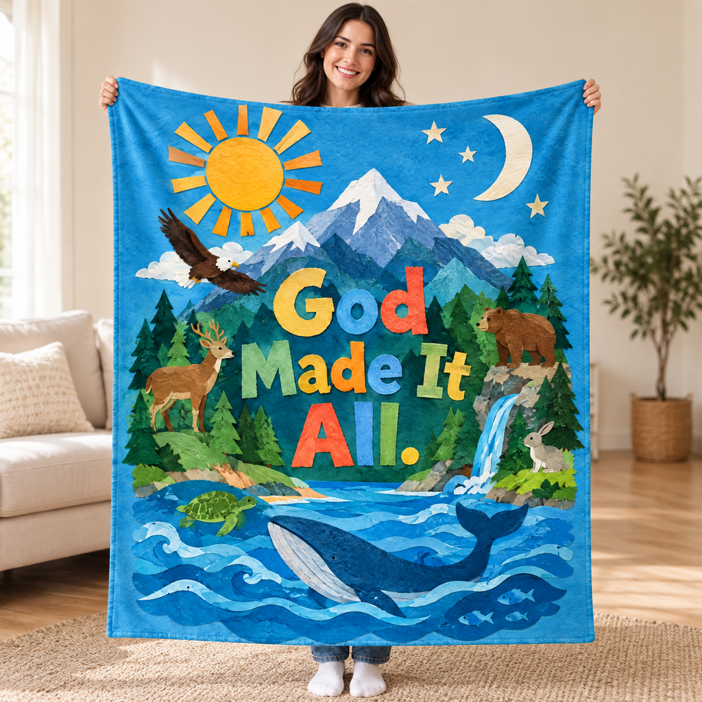 God Made It All. blanket, held open