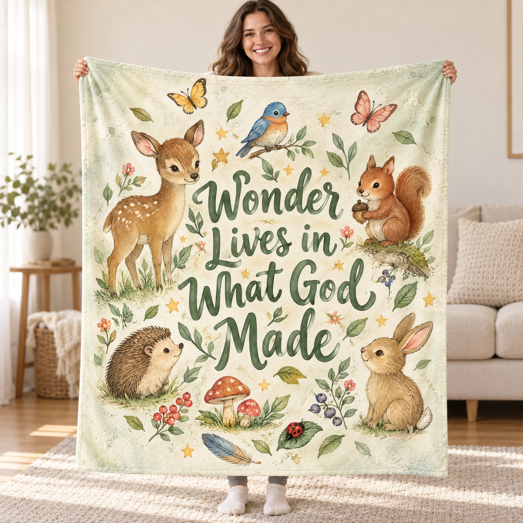 Wonder Lives in What God Made. blanket, held open