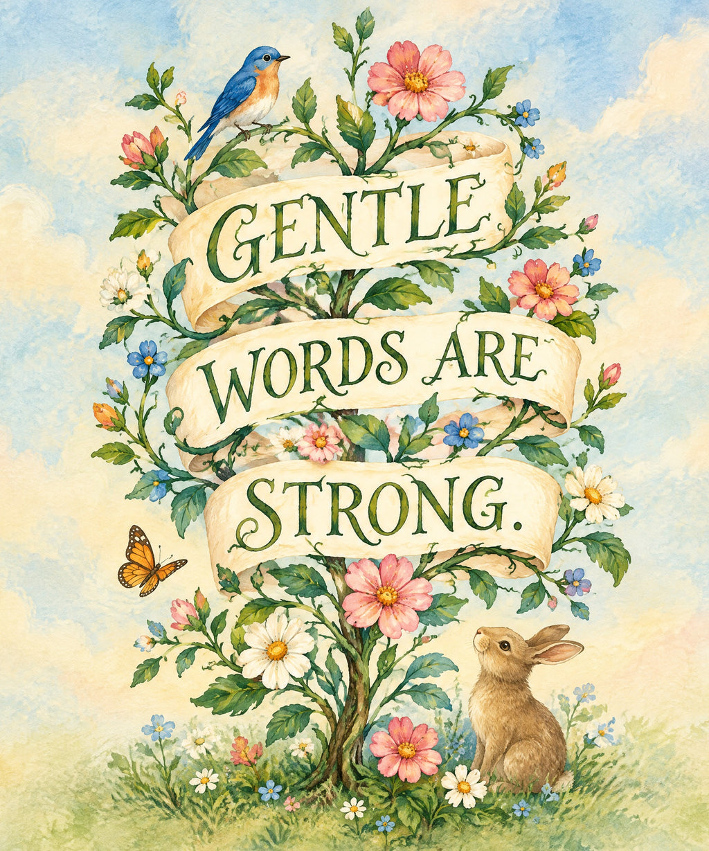 Gentle Words Are Strong. blanket, full design