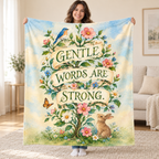 Gentle Words Are Strong. blanket, held open