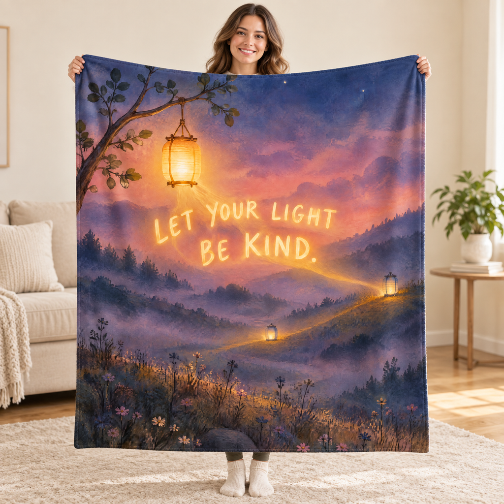 Let Your Light Be Kind. blanket, held open