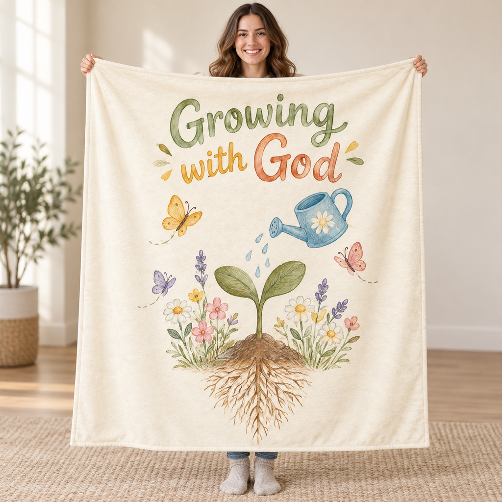 Growing with God. blanket, held open