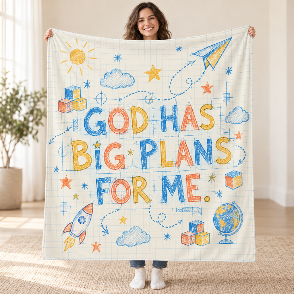 God Has Big Plans for Me. blanket, held open