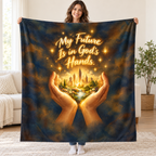 My Future Is in God's Hands. blanket, held open