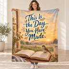 This Is the Day You Have Made. blanket, held open