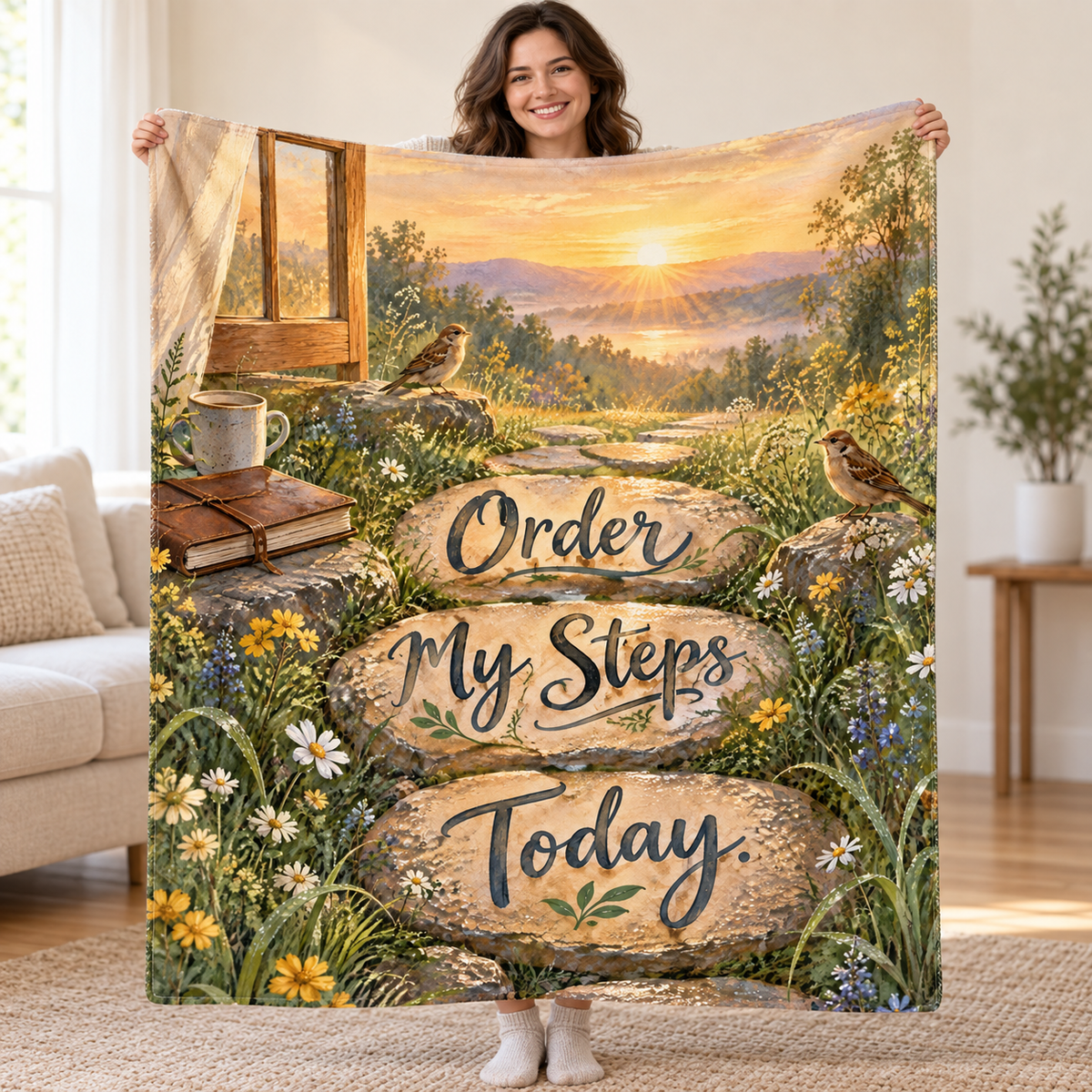 Order My Steps Today. blanket, held open
