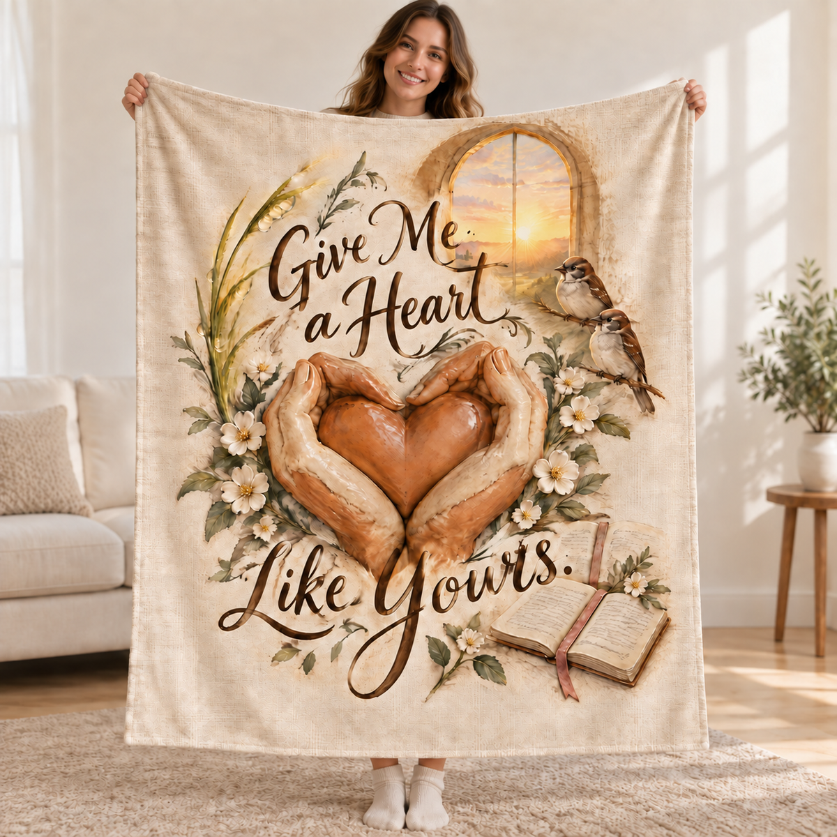 Give Me a Heart Like Yours. blanket, held open