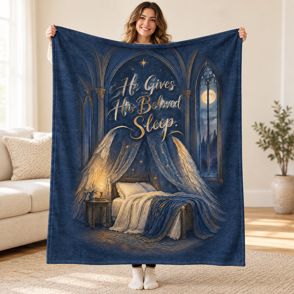 He Gives His Beloved Sleep. blanket, held open