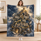My Refuge and My Fortress. blanket, held open