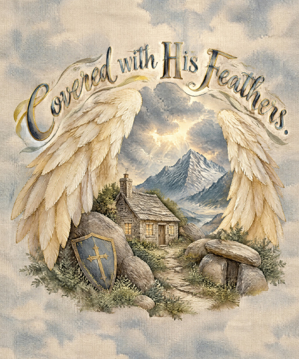 Covered with His Feathers. blanket, full design
