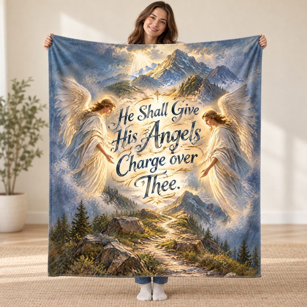 He Shall Give His Angels Charge over Thee. blanket, held open