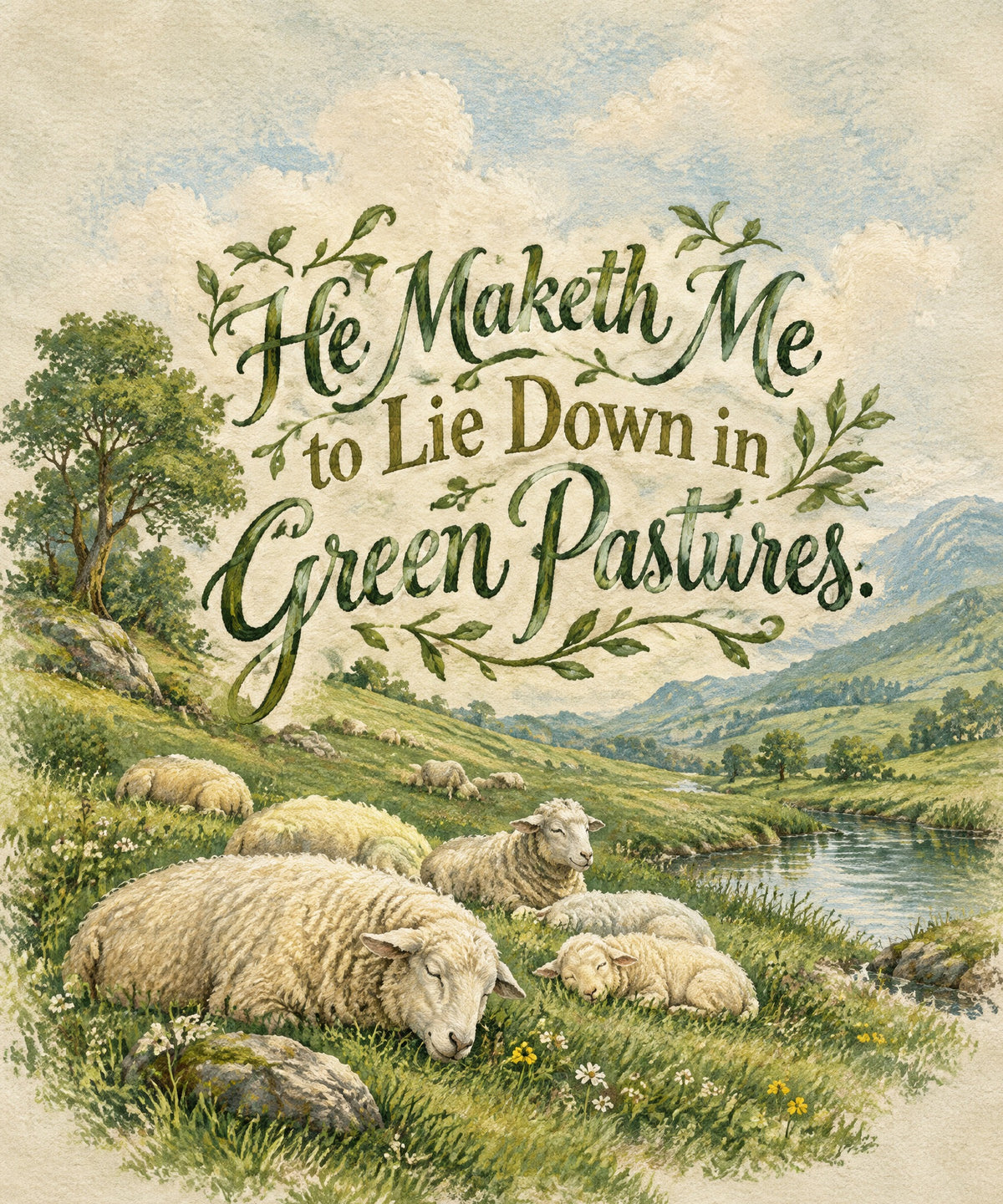 He Maketh Me to Lie Down in Green Pastures. blanket, full design