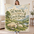 He Maketh Me to Lie Down in Green Pastures. blanket, held open