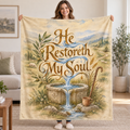 He Restoreth My Soul. blanket, held open