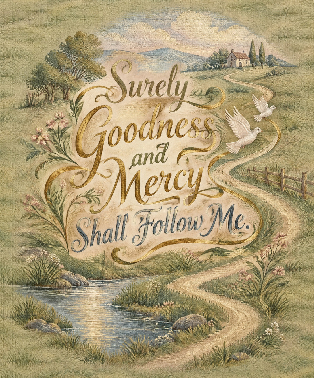 Surely Goodness and Mercy Shall Follow Me. blanket, full design