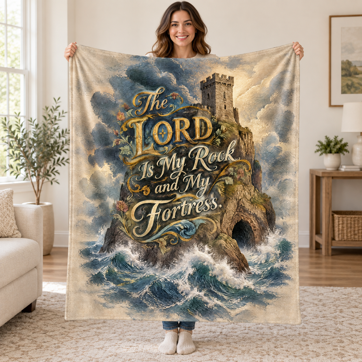The Lord Is My Rock and My Fortress. blanket, held open