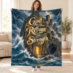 God Is Our Refuge and Strength. blanket, held open