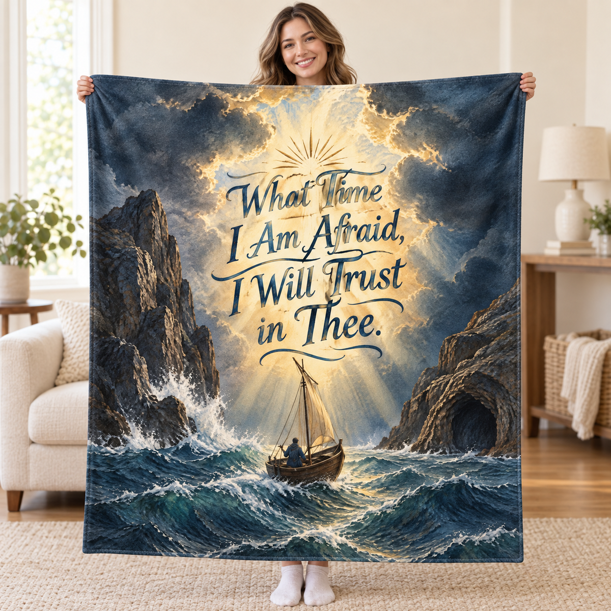What Time I Am Afraid, I Will Trust in Thee. blanket, held open