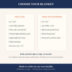 Blanket choices, size, care and production time